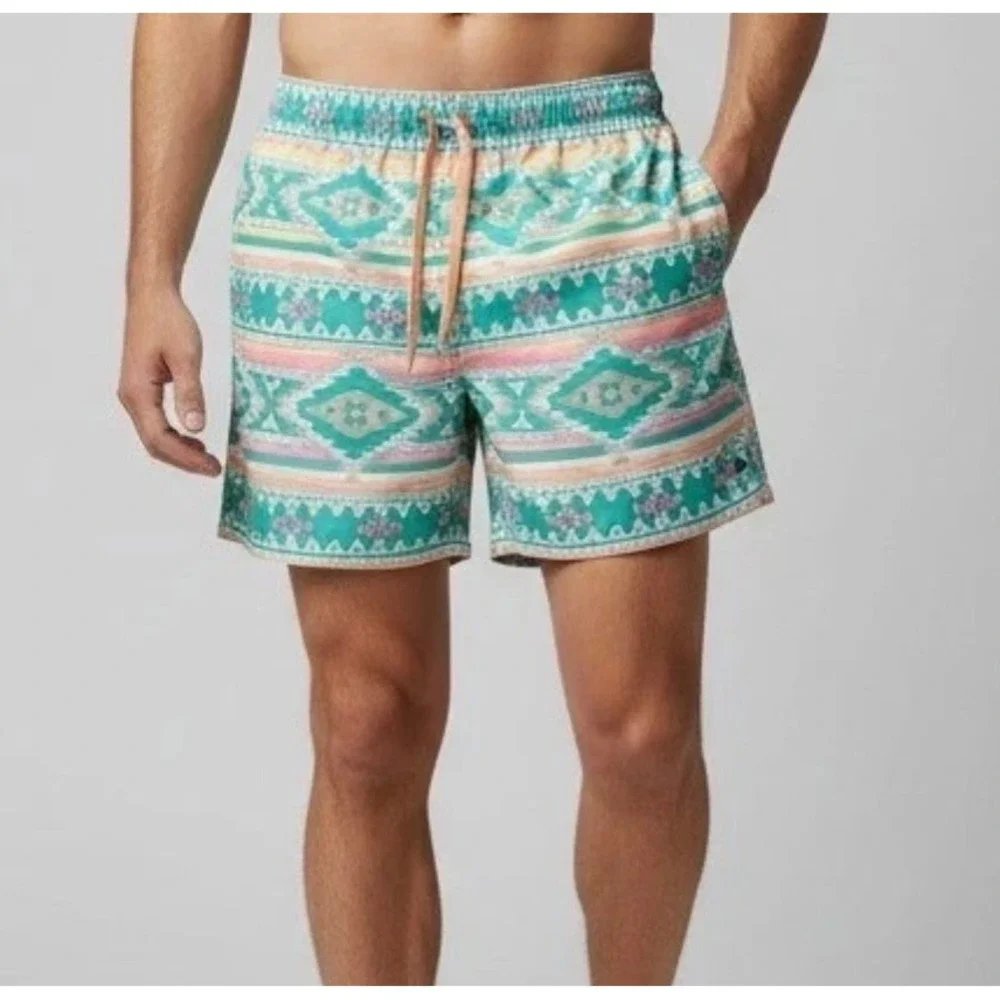 Chubbies The Mojitos Mens Swim Trunks Small Teal Pink Geometric 6